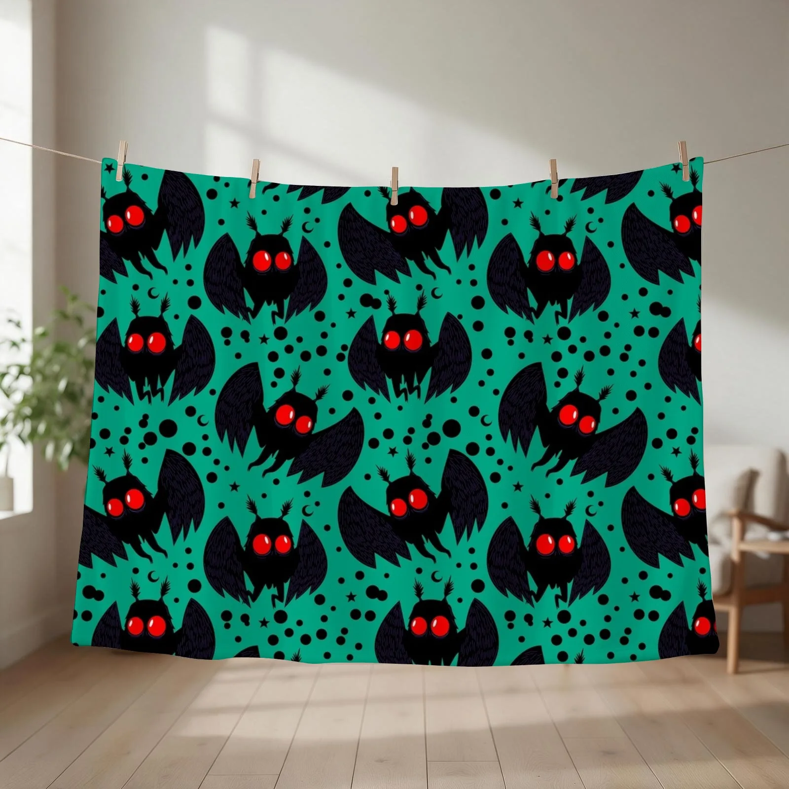 Mothman Green Night Throw Blanket couch cozy soft plush fuzzy picnic outdoor blanket