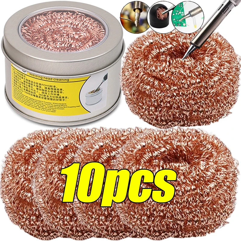 1-10Pcs Brass Solder Tip Cleaner Sponges Balls Copper Wire Scrubbers for Soldering Iron Tips Easy Oxide Removal No Water Needed