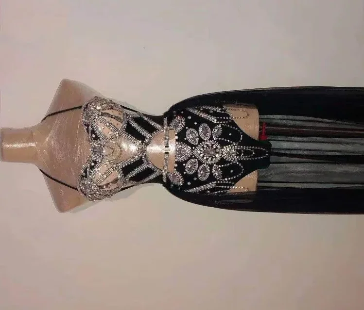 

Black Siamese Hollow Singer Costume Christmas Halloween Club Bar Sexy Female Sparkly Costumes