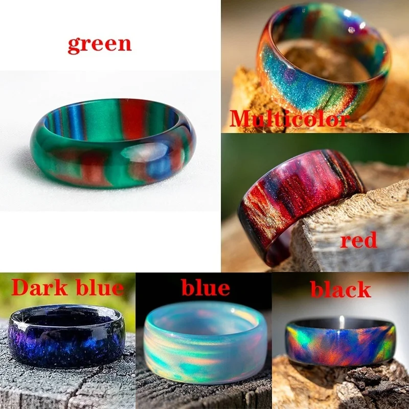 7 Colors Fire Opal Rings for Women White Created Opal Band Carbon Fiber Lining Iridescent Color Changing Opal Ring Jewelry