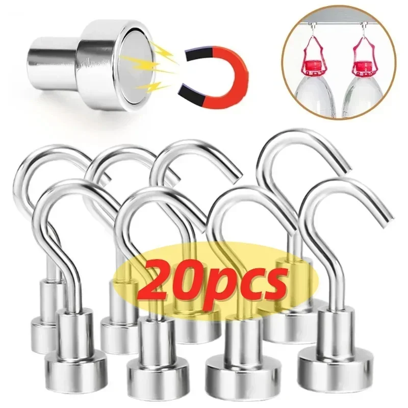 

20/1x Strong Magnetic Wall-mounted Hooks Magnet Metal Heavy Duty Hook for Kitchen Bathroom Storage Keys Coat Cups Hanging Hanger