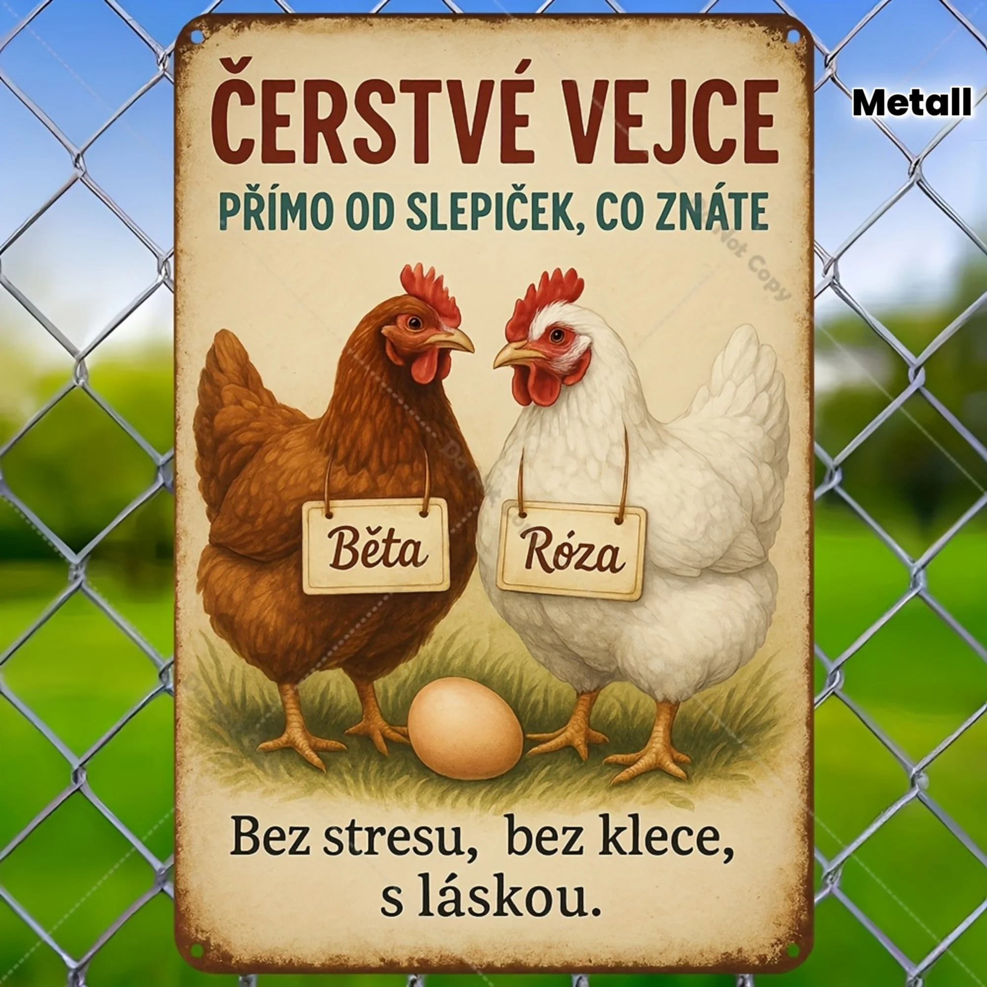 Vintage Fresh Eggs Metal Sign - Retro Free-Range Chicken Wall Art for Farmhouse Kitchen & Country Decor
