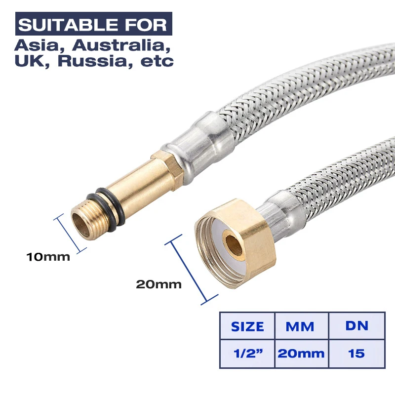 2pcs G1/2 High Quality Stainless Steel Metal Hybrid Braided Water Inlet Hose Basin Faucet Hot And Cold Water Kitchen Sink