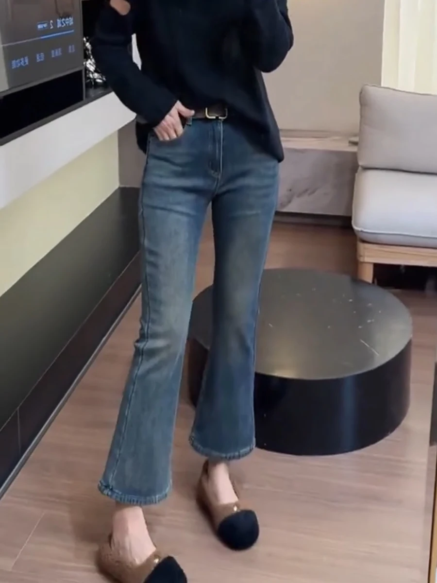 High Waist Slimming Denim Jeans Women's plus Size Elastic Concealing Flared Pants Cotton Stretch Denim Spring Autumn