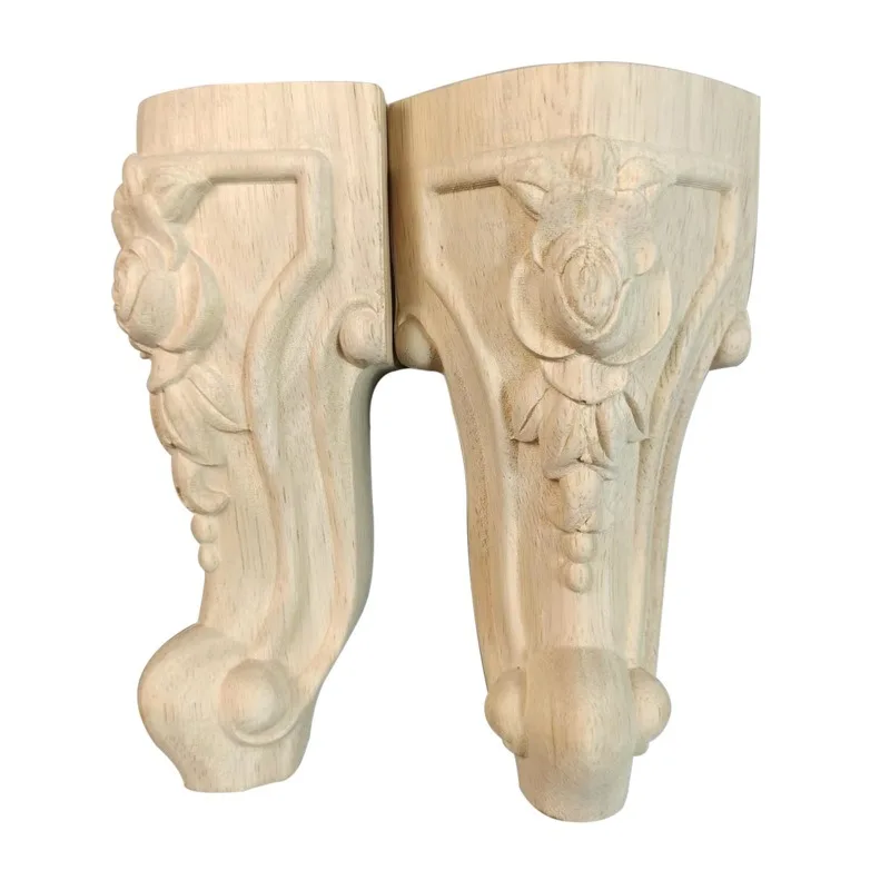 2 stücke Holz möbel Fuß Beine Massivholz Blume geschnitzt TV-Schrank Sitz Füße Vintage Home Dekoration Zubehör europäischen Stil