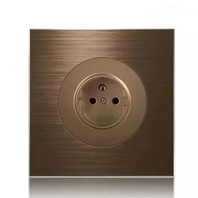 Hoge kwaliteit koffiekleur universele Retro Eu FR 220V wandlichtschakelaar, resetknopschakelaar stopcontact met LED-indicator