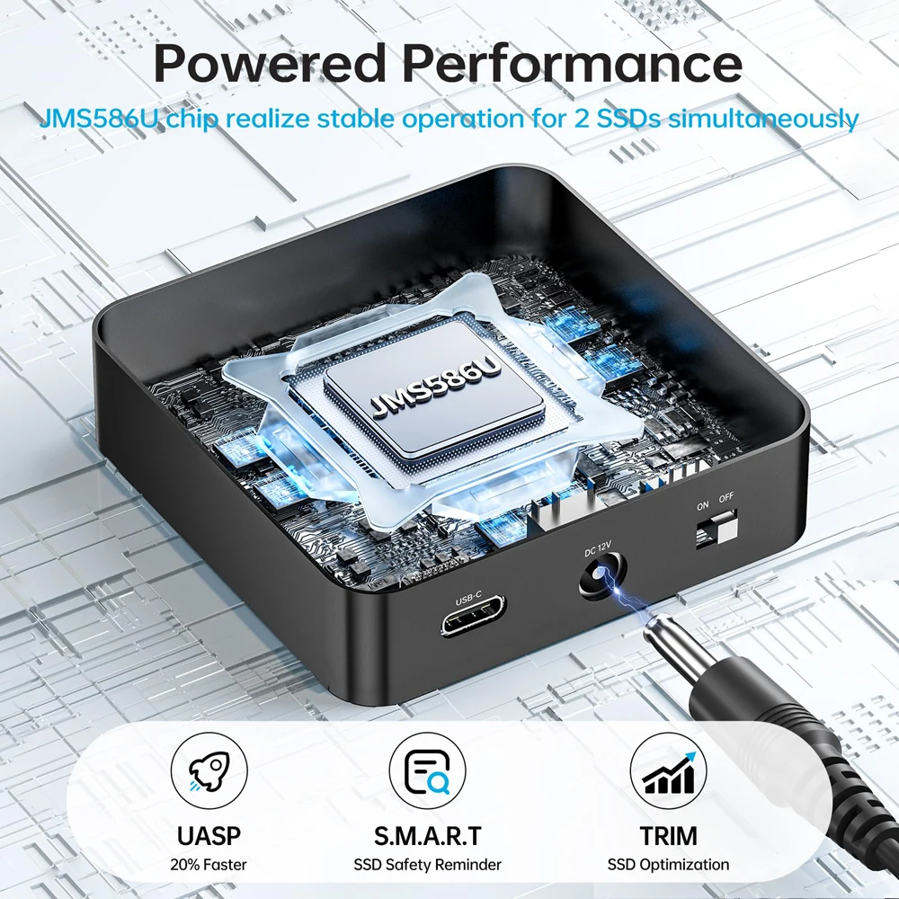 SSK NVMe SSD Cloner Dual-Bay M.2 NVME SSD Enclosure Tool-Free Type-C 20Gbps Hdd Docking Station Supports Offline Clone for PC