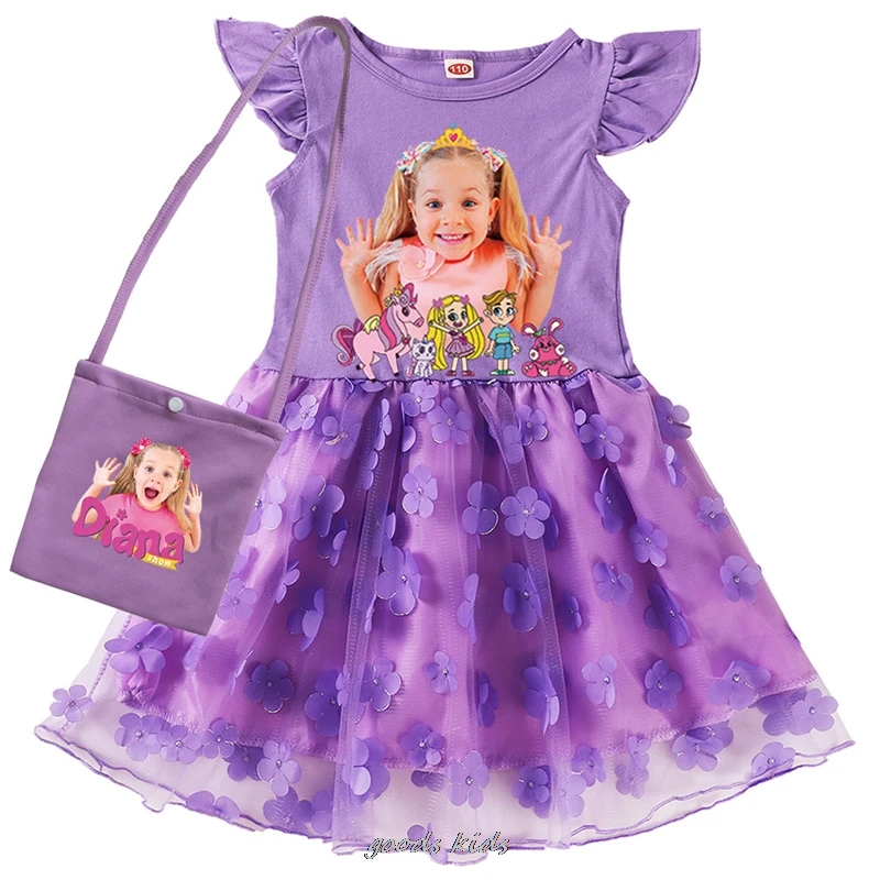 Lovely Like Nastya Show Summer Casual Dresses Baby Girls Clothes Children Wedding Party Princess Vestidos And Bag Best Gift