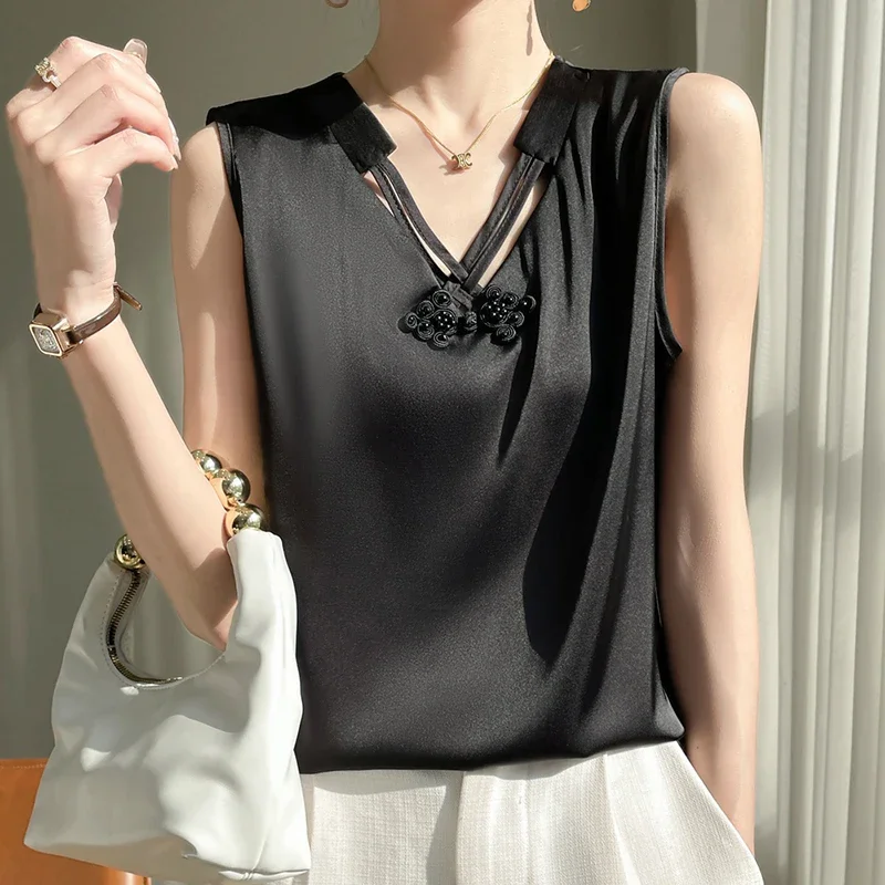 Spring and summer new women's new Chinese style suspender Acetate silk smooth satin is soft and skin friendly Breathable vest