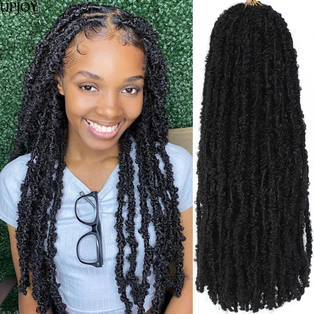 18 24 36 inch Faux Butterfly Locs Crochet Hair #1B Black Distressed Dreadlocks Braiding Hair 12