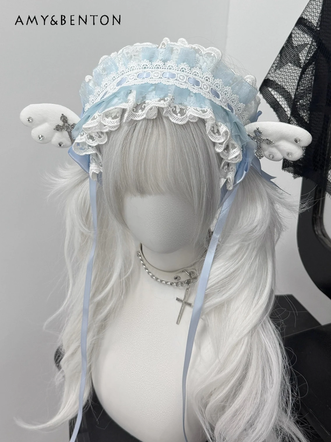 

Original Subculture Bow Wing Rhinestone Japanese Hair Accessories Headband Lace Water Color Lolita Cosplay Headbands for Women