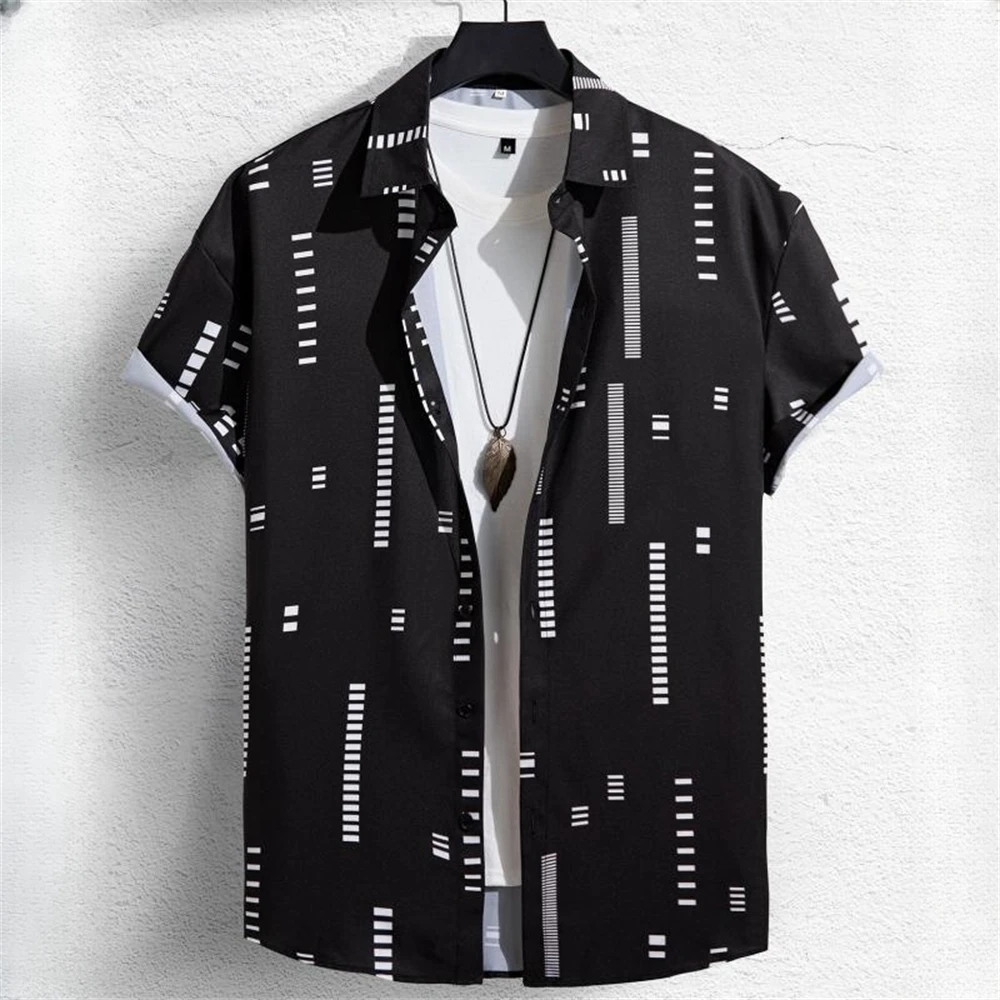 

3D Printed Color Geometry Block Graphics Men's Shirts Summer Fashion Button Short Sleeve Lapel Hawaiian Blouse Loose Leisure Top