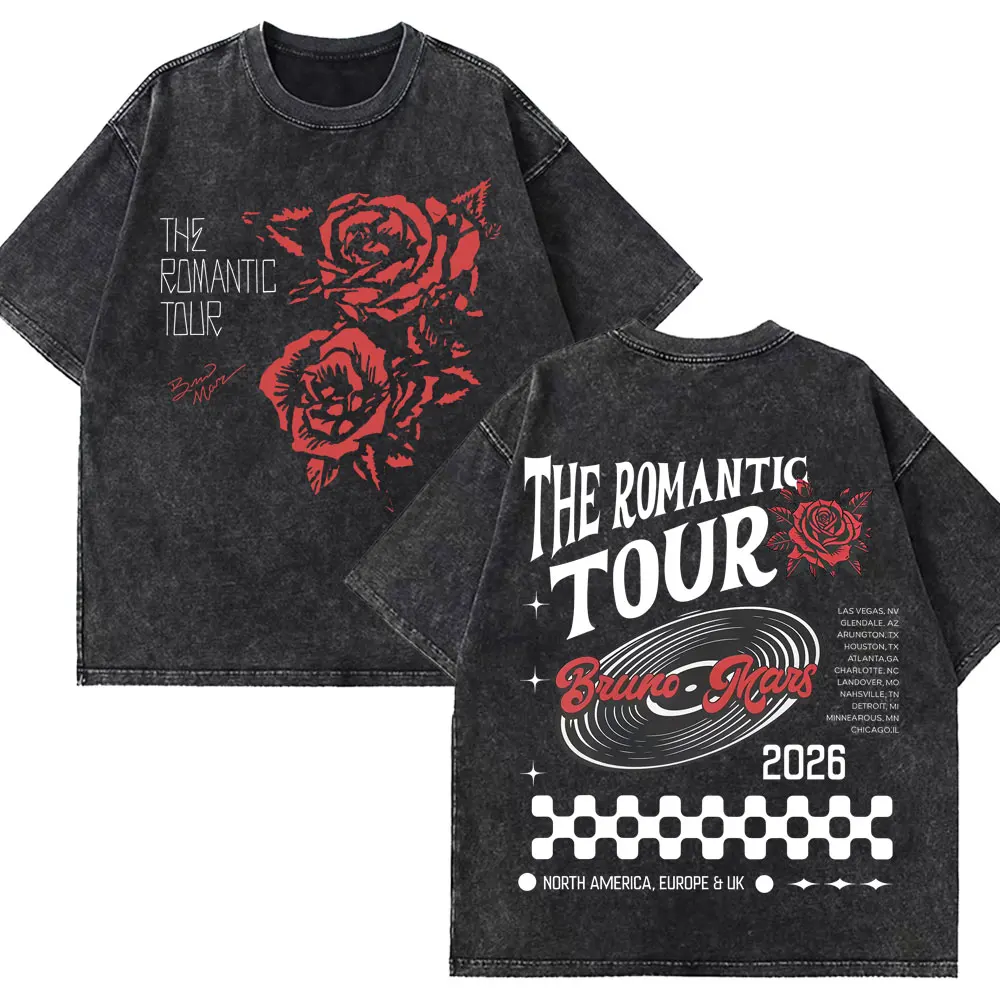 

Мужская свободная футболка с коротким рукавом в стиле Y2K, винтажная, с эффектом потертости, повседневная, уличная одежда, коллекция 2026 года, с изображением Брюна Марса