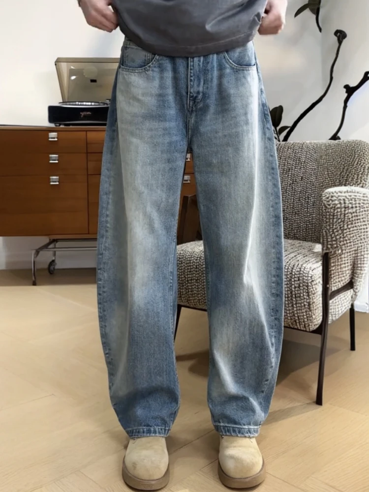 

Spring Autumn Men's Faion Heavy Du Waed Straight Leg Jeans Loose Wide Leg Casual Pants Elastic Comfortable Loose Fit