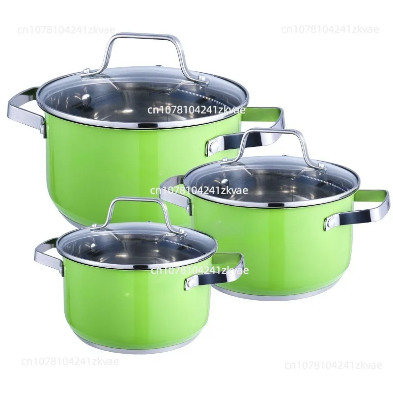 Stainless Steel Soup Pot 3-piece Set Green Visual Glass Lid Sauce Pot KV-6720