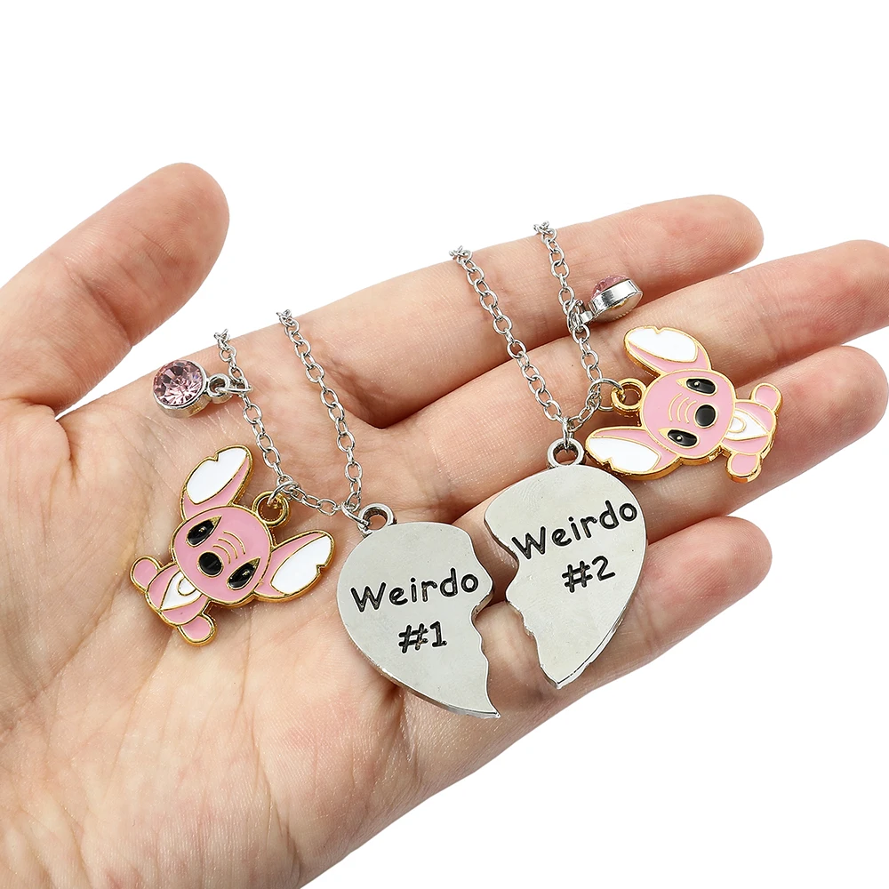 Collar de Lilo y Stitch de Anime, cadena de cuello con colgante de Ángel Weirdo, atracción magnética de corazón, accesorios de joyería de moda, regalo