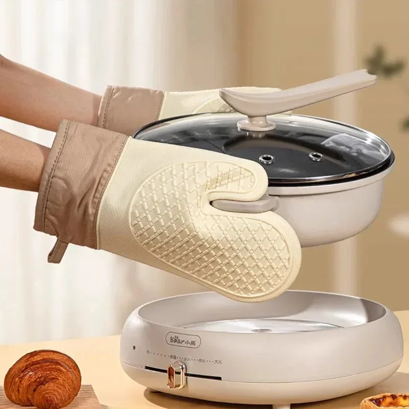1/2PCS Heat-Resistant Silicone Oven Gloves Microwave Anti-Slip Double-Layer Mitts Insulated Kitchen Glove Baking Tools