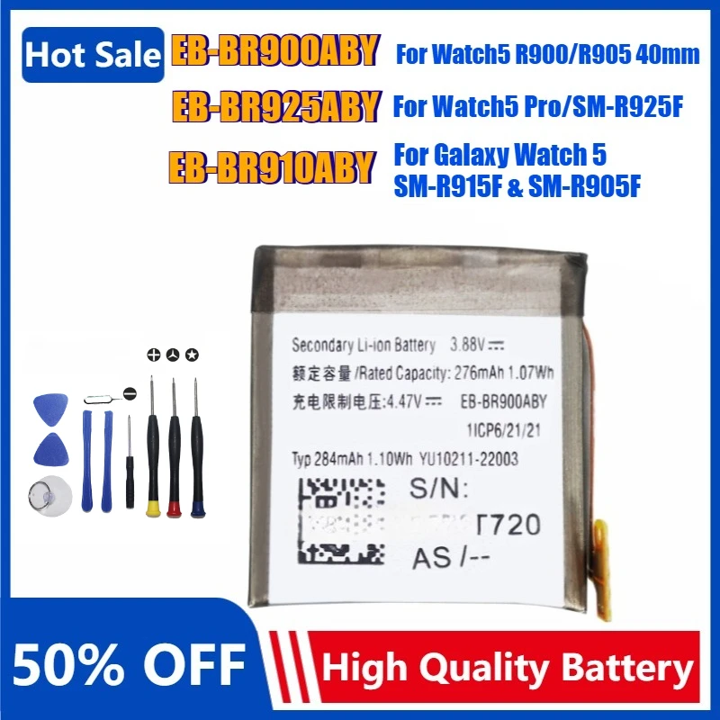 

New Replacement Battery EB-BR925ABY EB-BR900ABY EB-BR910ABY for Samsung Galaxy Watch5 40MM 44MM Watch 5 Pro High Quality Battery