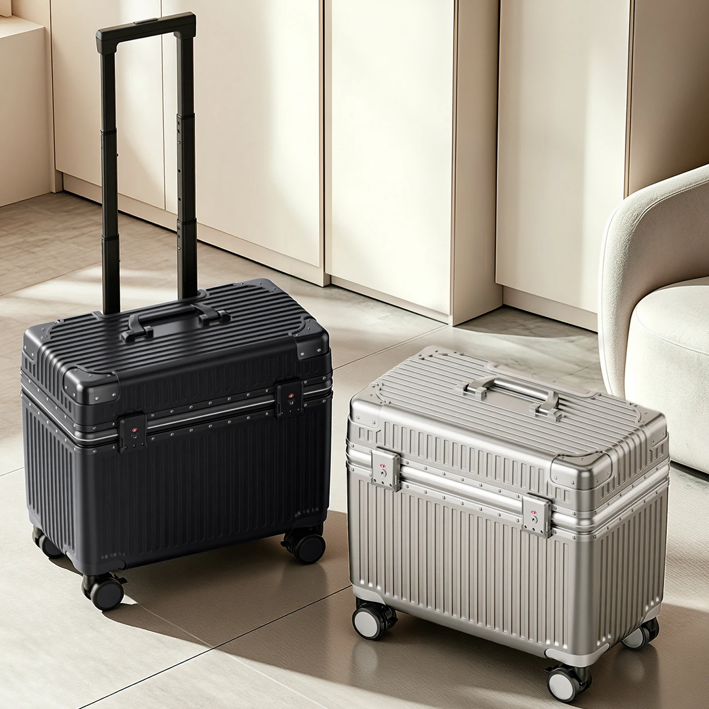 Top Opening Suitcase 18inch Boarding Carry-on Travel  Rolling Luggage Hard Shell PC Material with Aluminum Alloy Frame TSA Lock