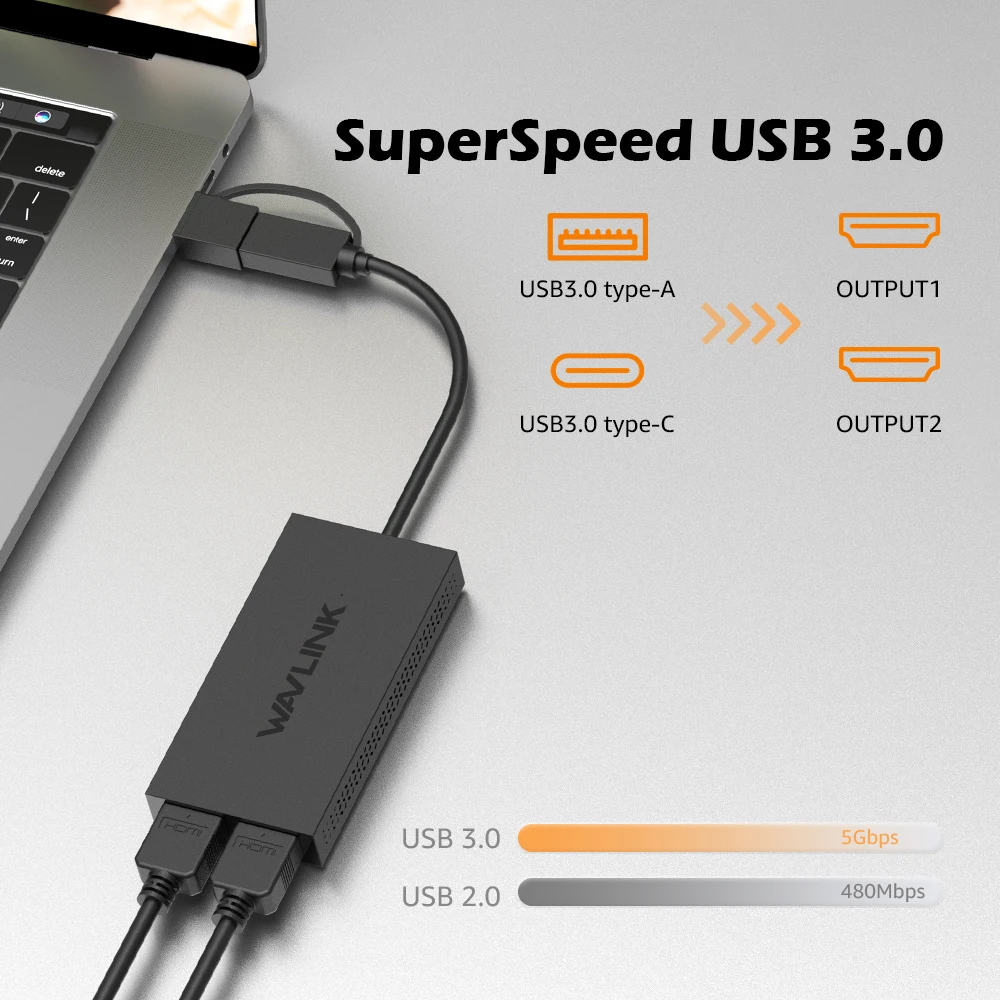USB 3.1/USB C To Dual HDMI-compatible Graphic Adapter Dual Display Output Type C To HDMI-compatible Ports for Windows/MAC