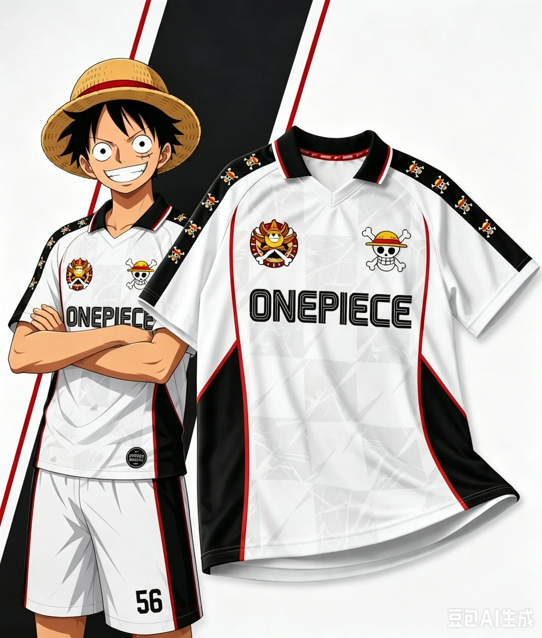 2026_27 Neues One Piece Luffy Series Fußballtrikot mit Kragen, Modisches Streetwear für Männer und Frauen, Unisex Anime Sportbekleidung, Familien-Partnerlook – Detail 6