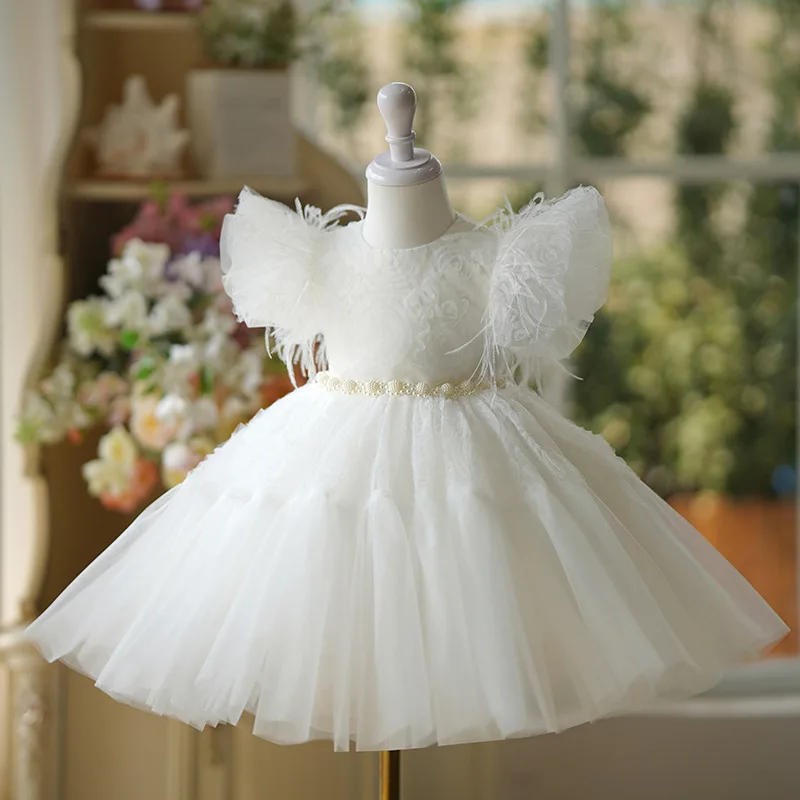 Robe Tutu Luxueuse à Fleurs Blanches pour Petite Fille, Tenue de Princesse pour ixd'Anniversaire pour Enfant