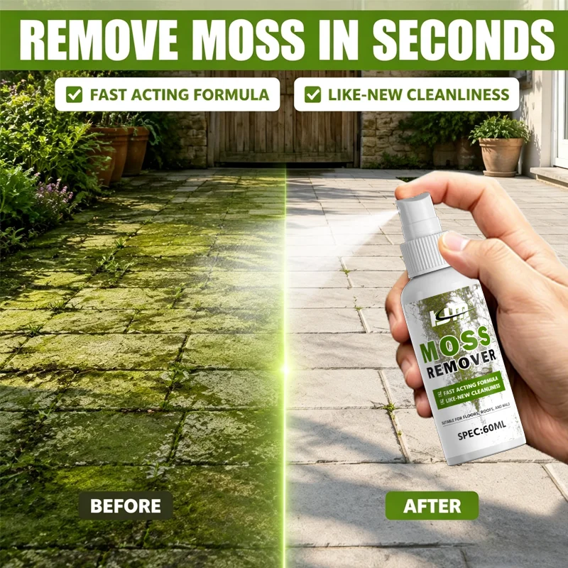 Spray nettoyant pour algues KJM Moss Cleaner 60ml, pour terrasses extérieures, éliminateur de taches vertes pour pavés, marches en béton, allées de jardin et carrelages