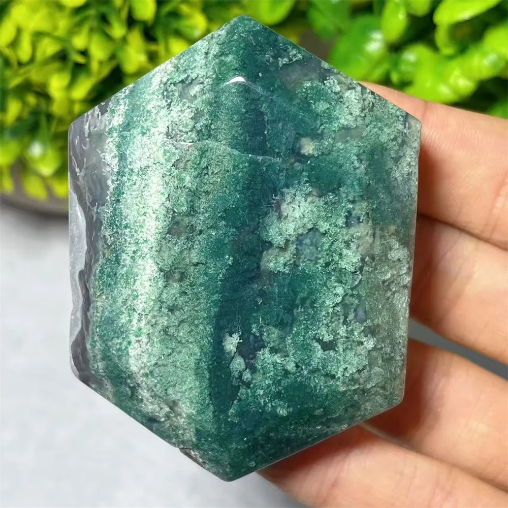 

Moss Agae Rhombus Diamond Stone Crysta Natural Specimen Reiki Mineral Quartz Spiritual Specimen Flash Reiki Home Decoration