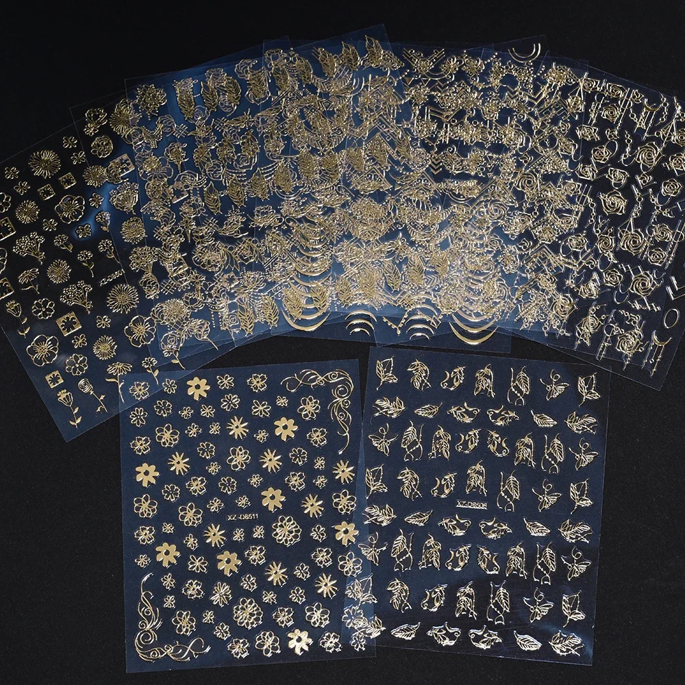 1 ورقة معدنية ورقة تصميم مسمار الفن ملصقات الذهب أنيقة زهرة الورد البتلة نمط مسمار ملصقات فنية لمسمار الفن زينة * #2