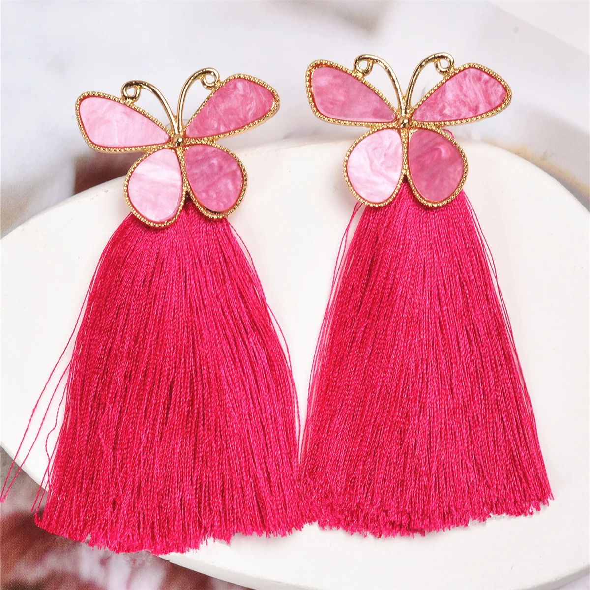 Big Fringed Dangle Butterfly  Earring Pendientes Exaggrated Long Tassel Earrings Thread Statement Drop Earrings