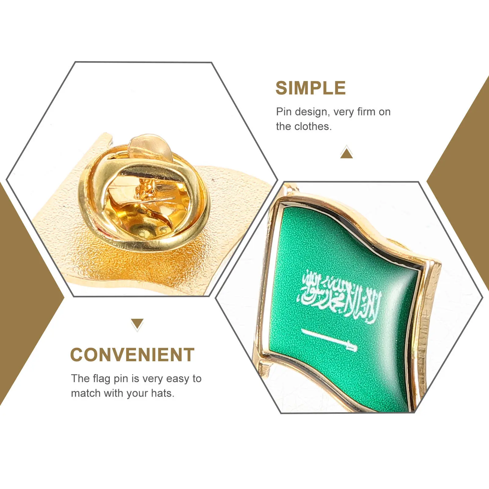 Saudi Flag Brooch Metal Lapel Pin Stylish Brooch for Men Suit Shirt Hat Clothing Decoration Flag Pin Clothing Badge