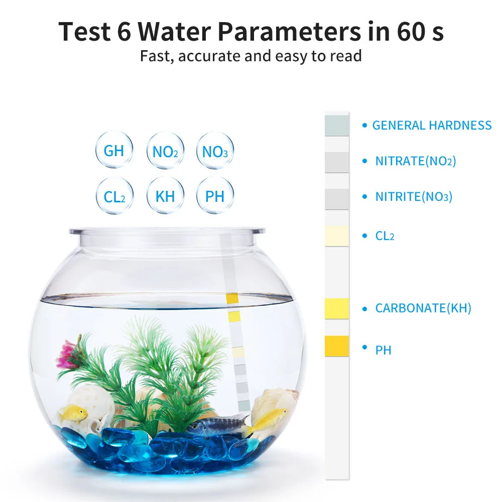 6-In-1 Water Quality Test Strips Fish Tank Ammonia Nitrogen Nitrite Test PH Hardness Multi-Function Test Strips