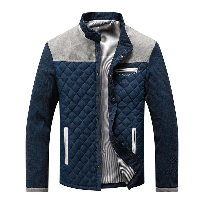 Zippered Side Seam Socket Thickened Unhooded Blue Casual Youth Jacket