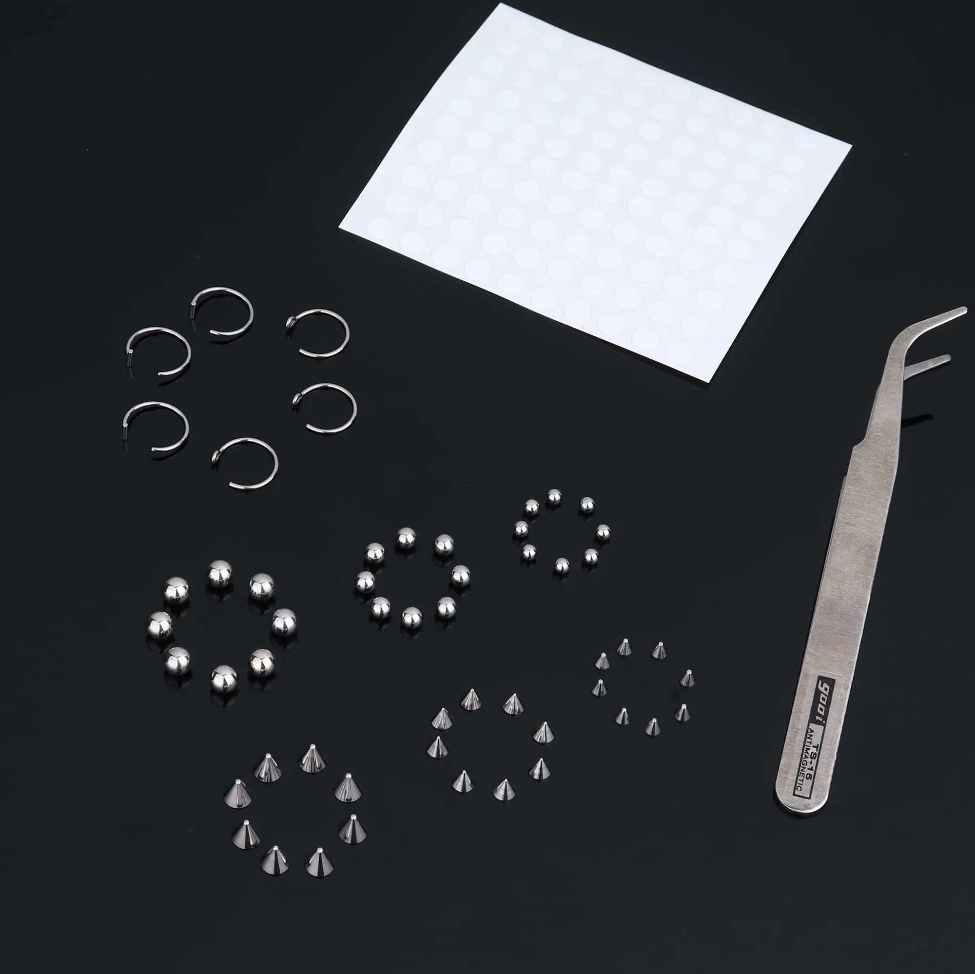 Fake Eyebrow Ring Fake Lip Studs Replacement Balls Spike with 100Pcs Sticker Hoop Body Jewelry Fake Skin Piercing 3mm 4mm 5mm