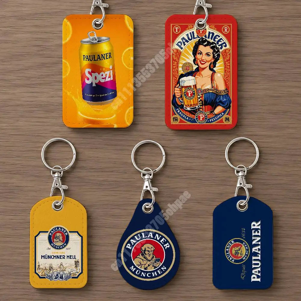 P-Paulaner Beer B-Brewery Munich Spezi Leather Keychain Card Holder for Airtag & Luggage Tags Casual Tracker Cover