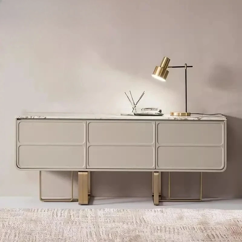 Italian light luxury dining side cabinet marble high-end stainless steel natural marble