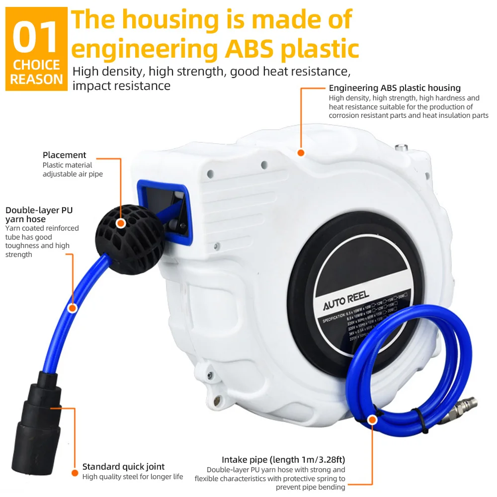 82ft Wall Mounted Hose Reel 180 Degrees Swivel Bracket Automatic Rewind Storage Hose Reel for Car Washing Retractable Hose Reel
