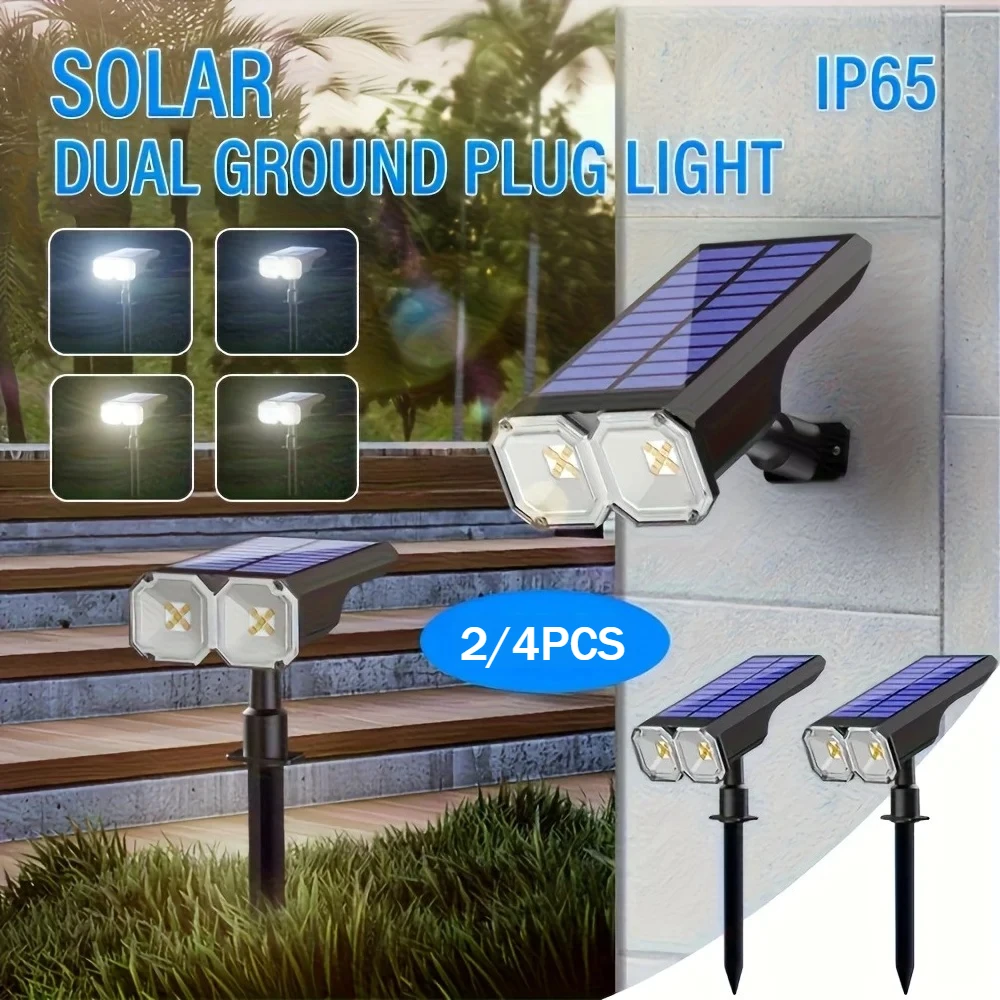 

Умный солнечный свет с двойной головкой, установка заземляющего разъема, IP65, водонепроницаемый, 10 светодиодов, 4 режима освещения, датчик света, уличный прожектор