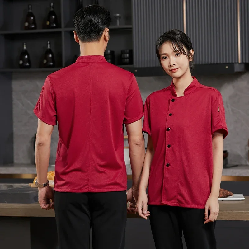 

2025 Хэллоуин Tenue de Restaurant respirante, сорочка отделения кухни, veste de Chef à manches courtes pour hommes et femmes