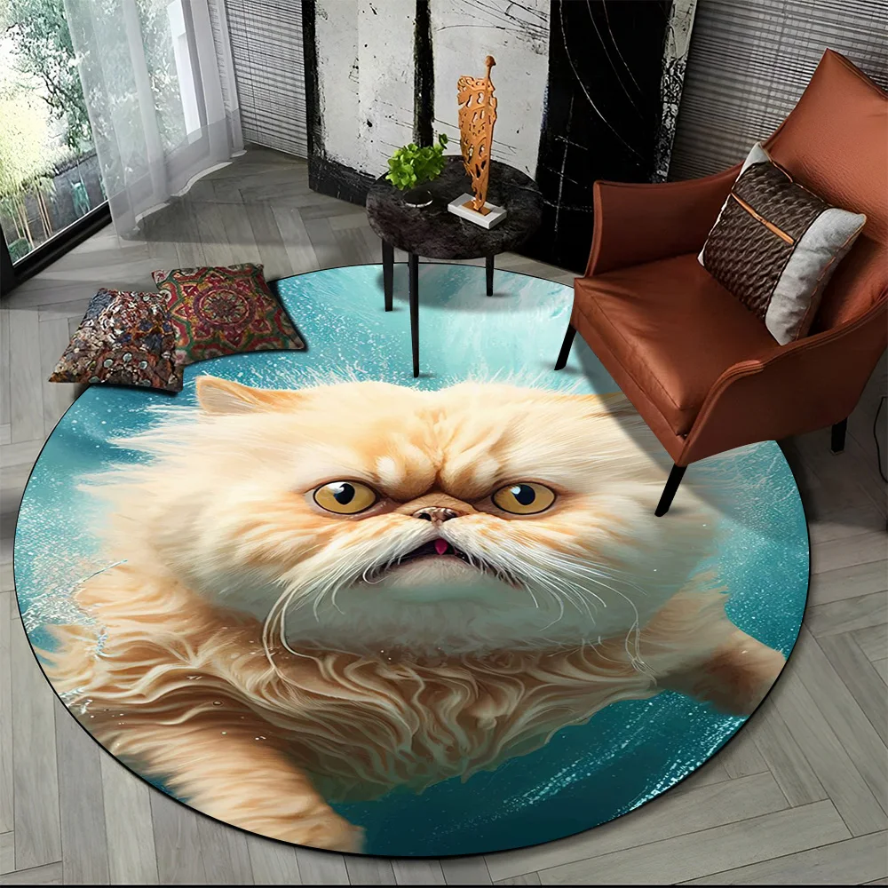 Cute Calico Cat,Persian Cat,Ragdoll Cartoon Round Carpet Rug for Living Room Bedroom Kids Decor,Pet Area Rug Non-slip Floor Mat