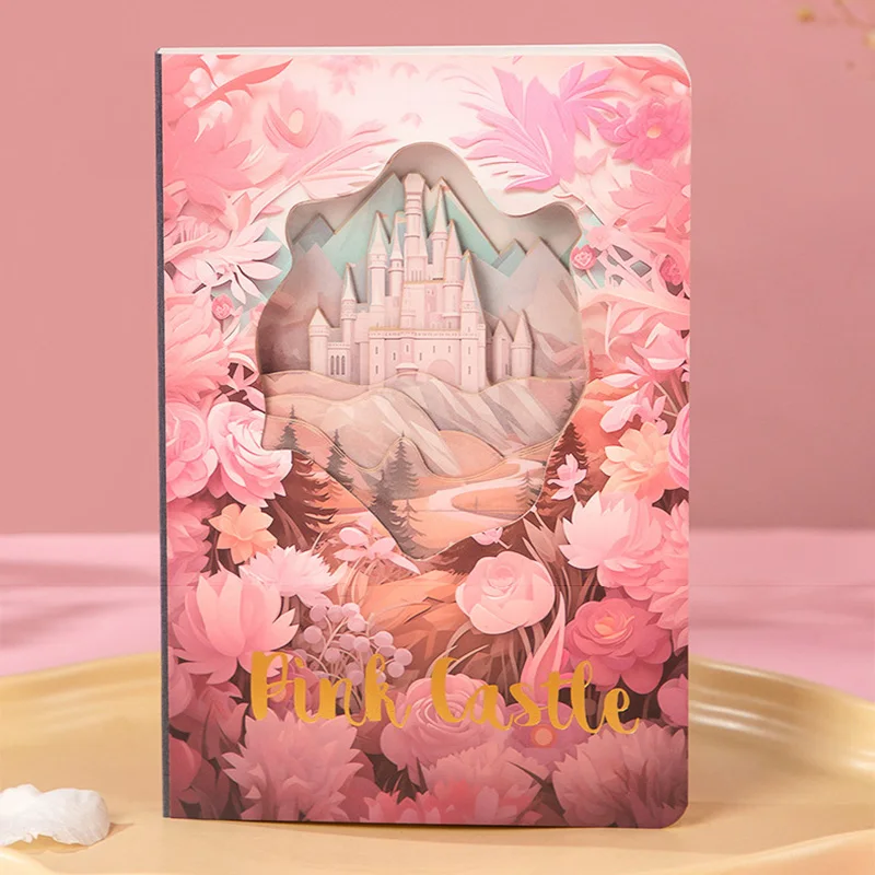 3D castle rose notebook creative hollow cover three-dimensional paper sculpture notepad classmate gift book， paper art