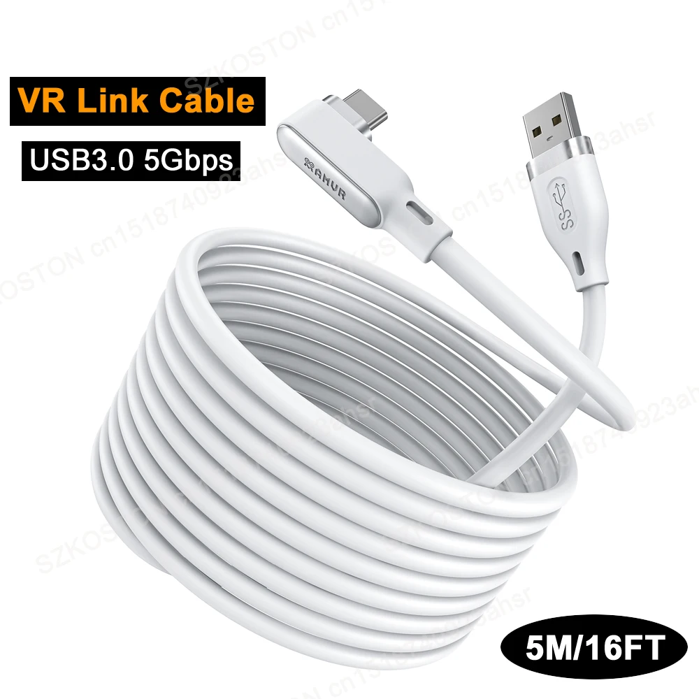 AMVR USB3.0 VR ربط كابل ل ميتا كويست 3/3S/ كويست 2 بيكو 4 اكسسوارات سماعة رأس VR شحن سريع نقل البيانات الحبل 5 متر/16FT
