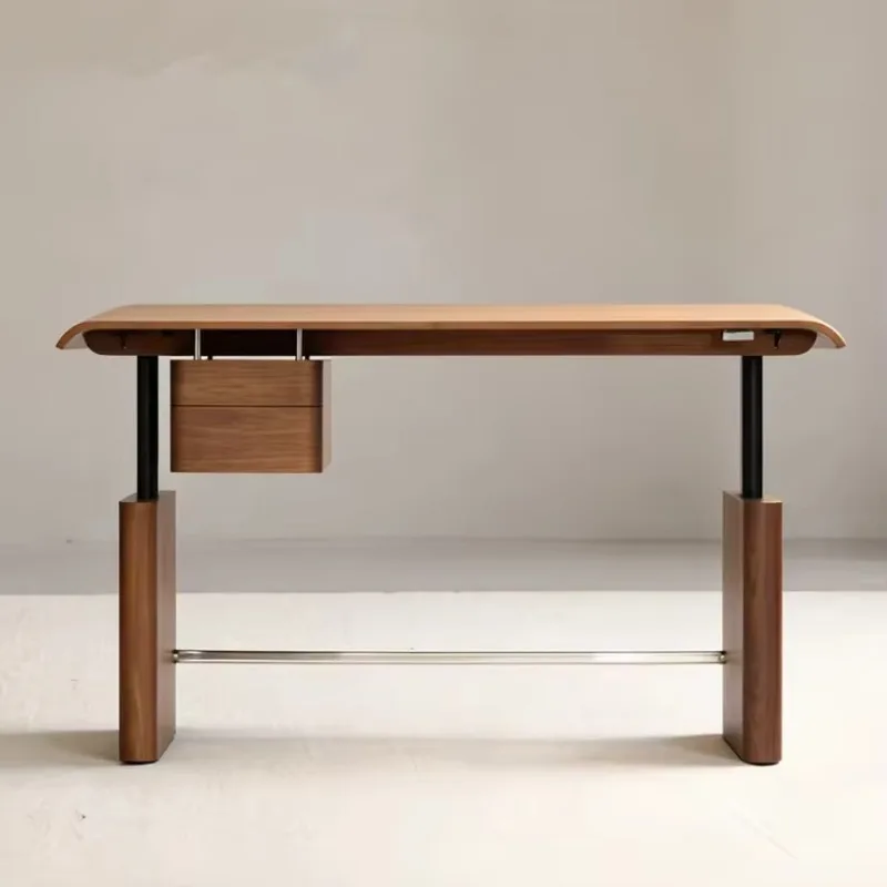 Light Luxury Modern Solid Wood Computer Desk Study Simple Black Walnut Electric Lifting Socket Function Fillet Living Room