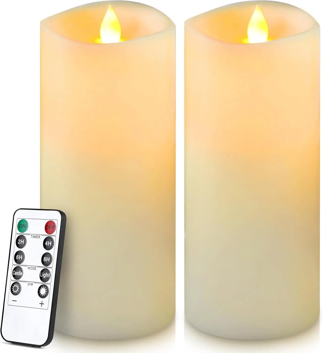 

Реалистичные мерцающие светодиодные свечи с пультом ДУ и таймером, набор из 2 беспламенных свечей-столбиков цвета слоновой кости