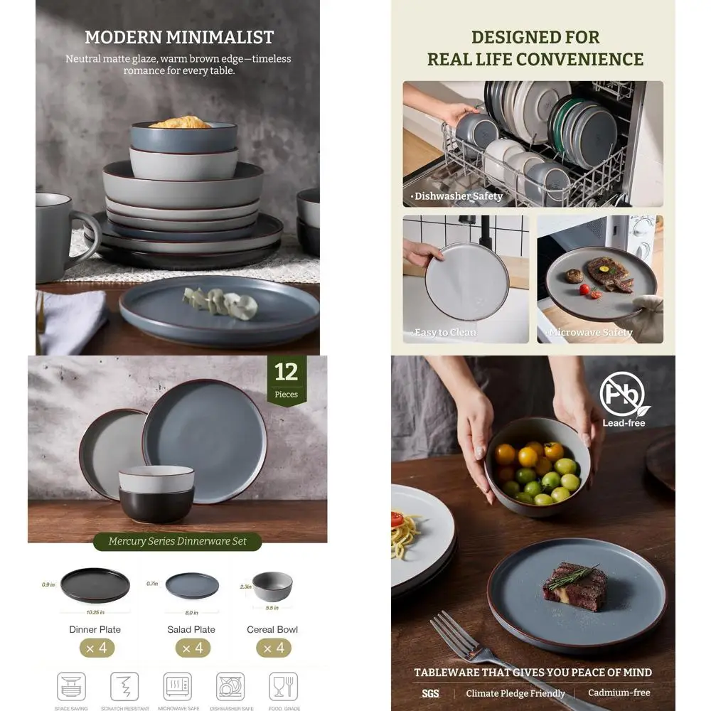 

Набор столовой посуды из керамогранита на 4 человека, 12 предметов, можно мыть в микроволновой печи и в посудомоечной машине, разноцветный дизайн Mercury