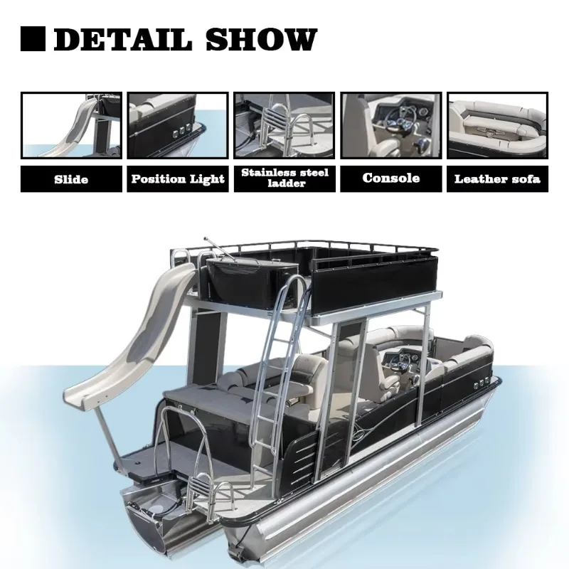 Aluminum Fishing Pontoon Boat Luxury Outboard Motor Welded Workmanship New Custom