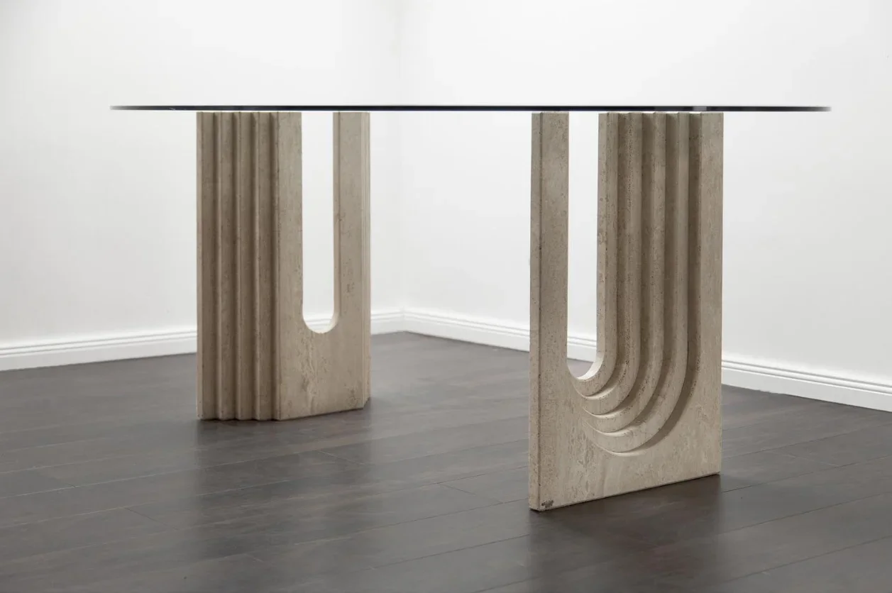 

marble travertine medieval retro dining table glass small apartment household long dining table