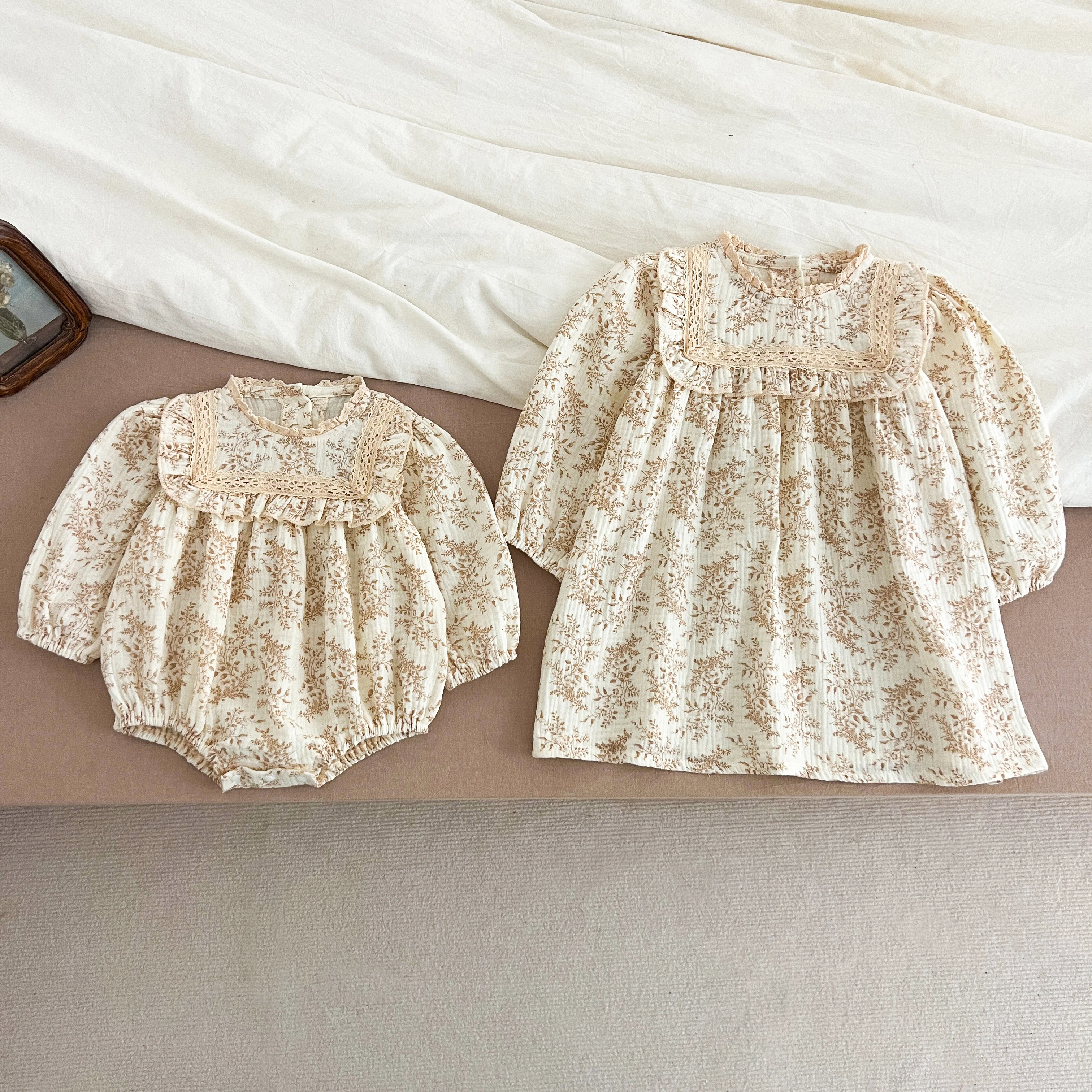 Neue Schwestern Kleid Infant Baby Mädchen Spitze Kragen Kleid Strampler Kinder Mädchen Vintage Blumen Prinzessin Kleid Familie Kleidung Strampler – Detail 24