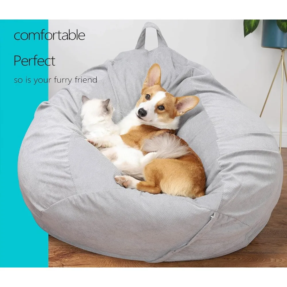 Premium Corduroy Bean Bag cadeira para adultos, ultra macio, sofá médio com espuma de memória, luxuoso sofá preguiçoso, 3 pés