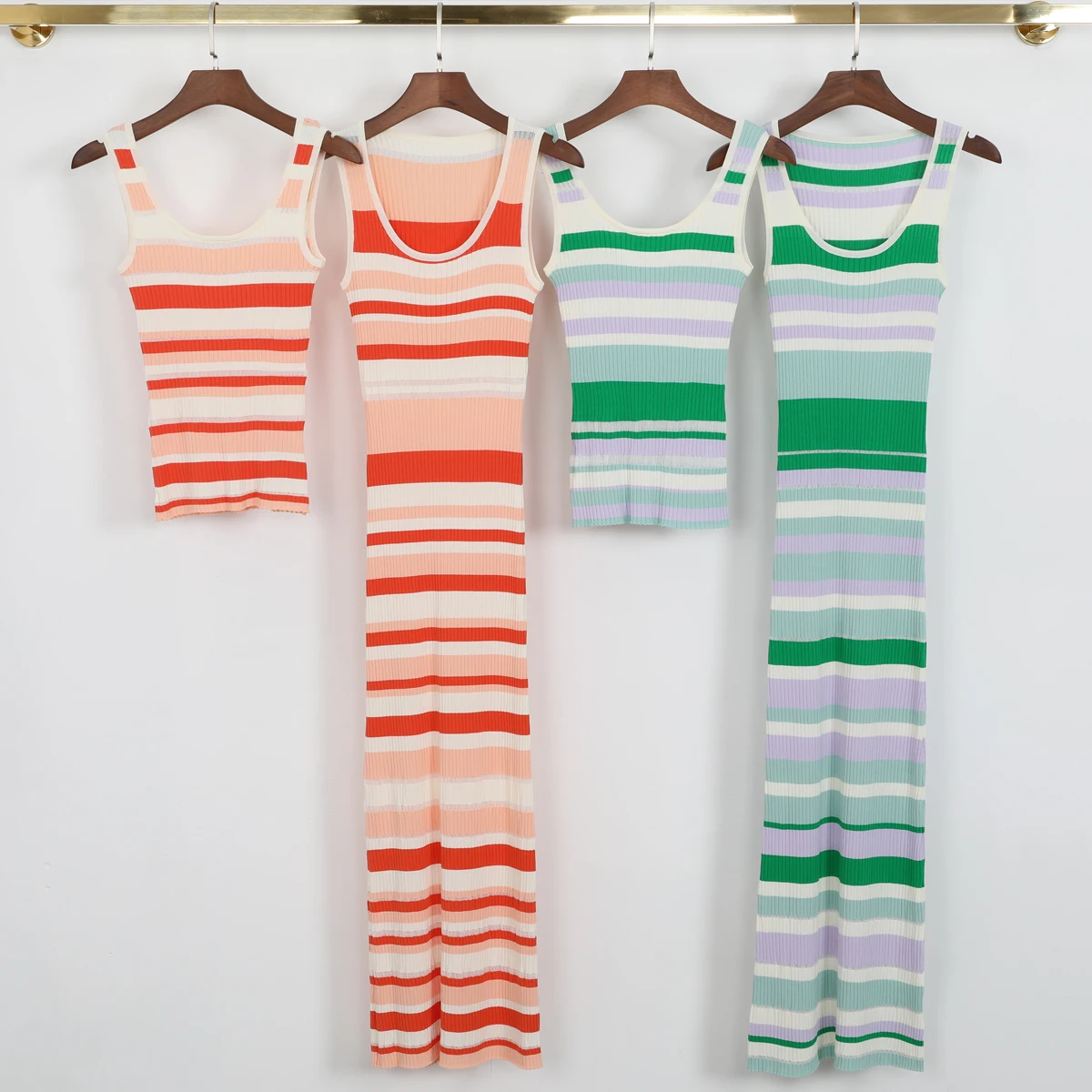Leisure Vacation Style Dress 2026 Summer Women's Fashion Slim Fit Striped Sleeveless Thin Vest With Camisole T-Shirt For Women